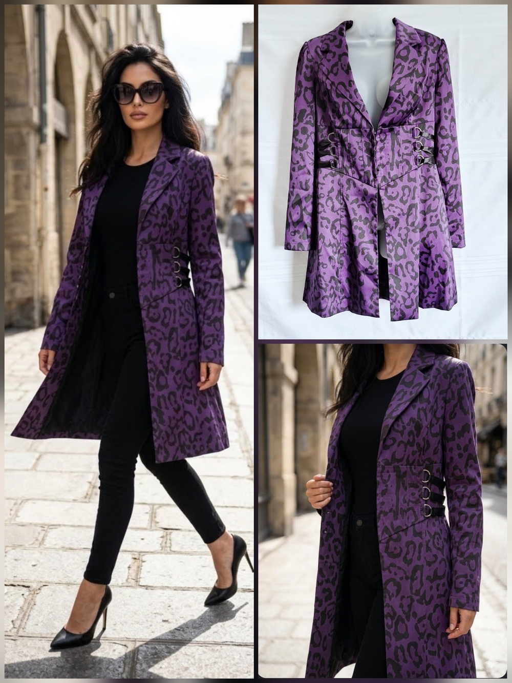 ❤️Selé Purple Leopard Print Longline Blazer Jacket🤍Large *NWT!